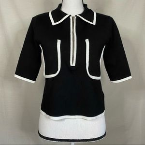 Zara Knit Large Half Zip Short Sleeve Top